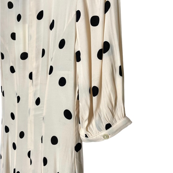 Something Navy | NWT Puff Sleeve Midi Dress in Beige Ecru Polka Dot XXS - Picture 6 of 8